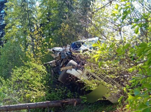 Un TIR încărcat cu legume a „plonjat” în albia unui râu, la Pipirig